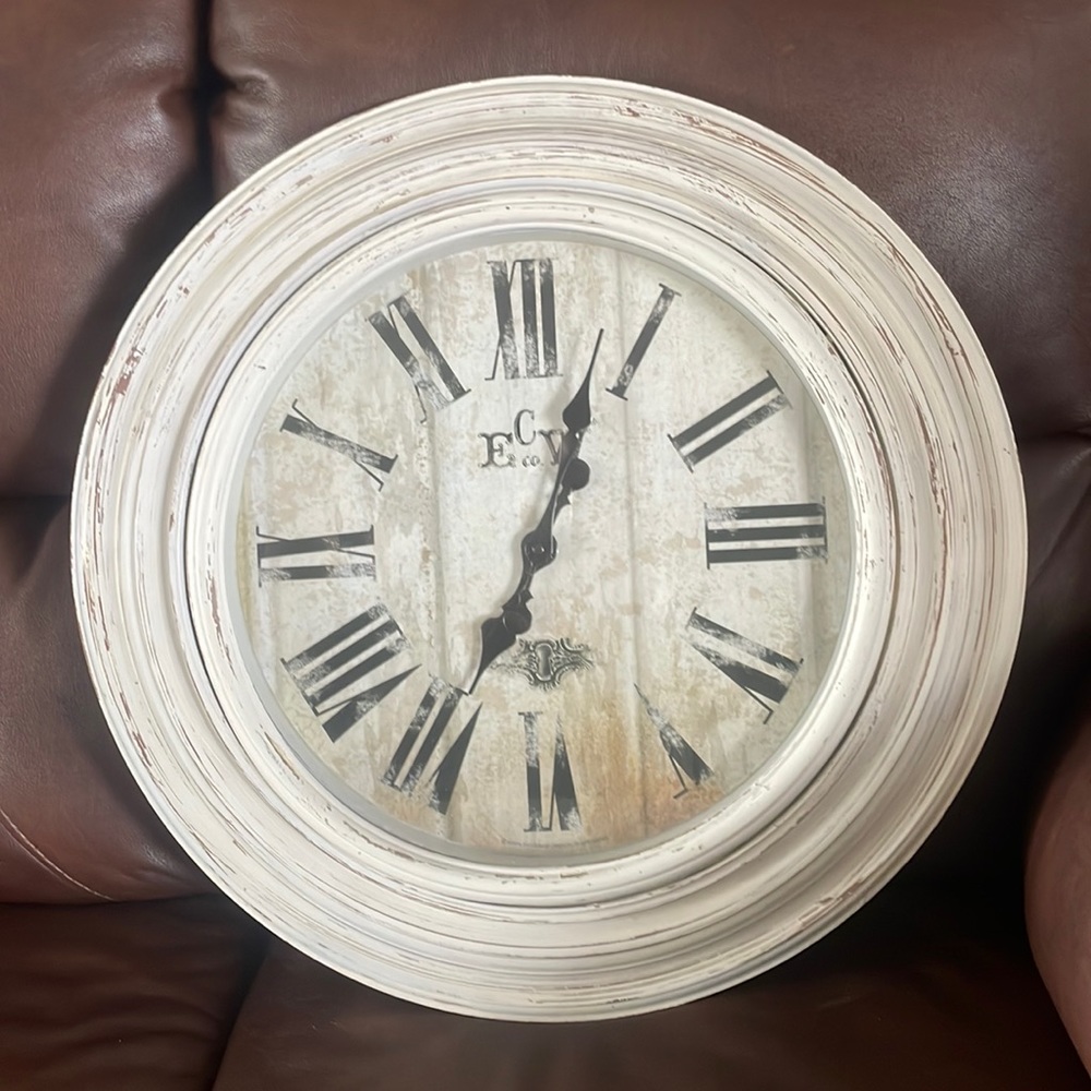 White Distressed Wall Clock